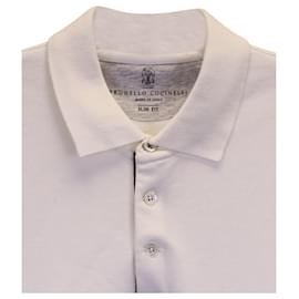 Brunello Cucinelli-Brunello Cucinelli Polo Shirt in Ecru Cotton Pique-White
