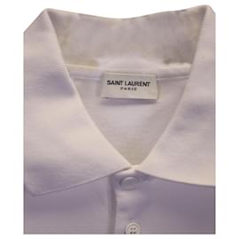 Saint Laurent-Saint Laurent Polo Shirt in White Mercerized Monogram Cotton Pique-White