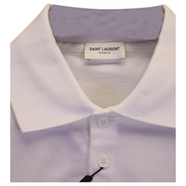 Saint Laurent-Polo Saint Laurent in piqué di cotone monogramma mercerizzato bianco-Bianco