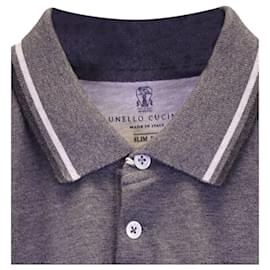 Brunello Cucinelli-Brunello Cucinelli Polo Shirt in Heather Grey Cotton Pique-Grey