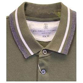 Brunello Cucinelli-Brunello Cucinelli Polo Shirt in Army Green Cotton Pique-Green,Olive green
