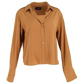 Joseph-Joseph Button-Up Shirt in Brown Silk-Brown