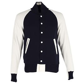 Sacai Varsity Bomber Jacket in Navy Blue Wool Blue Navy blue