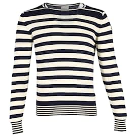 Moncler-Moncler Striped Sweatshirt in Navy Blue Cotton-Blue,Navy blue