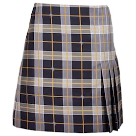 Burberry-Burberry Pleat Detail Check Mini Skirt in Grey Polyester-Grey