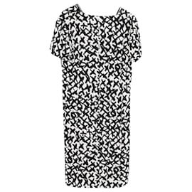 Diane Von Furstenberg-Diane Von Furstenberg Robe imprimée à manches courtes en viscose noire et blanche-Noir