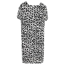 Diane Von Furstenberg-Vestido estampado de manga curta Diane Von Furstenberg em viscose preta e branca-Preto