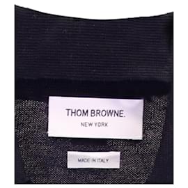 Thom Browne-Thom Browne Long Sleeve Polo w/ 4 Bar Cuff in Navy Merino Wool -Blue