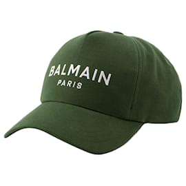 Balmain-Embroidery Cap - Balmain - Cotton - Khaki/White-Green,Khaki