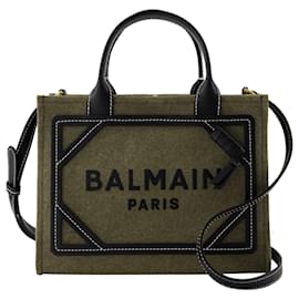 Balmain-Kleine B-Army Shopper-Tasche - Balmain - Canvas - Khaki/Schwarze Farbe-Grün,Khaki
