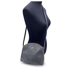 Gucci-Vintage Grey Leather Messenger Crossbody Shoulder Bag-Grey