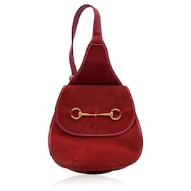 Gucci-sac à dos à bandoulière en daim rouge vintage Horsebit-Rouge