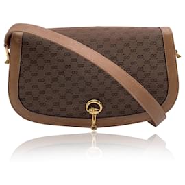 Gucci-Vintage Brown Monogram Canvas Leather Flap Shoulder Bag-Brown