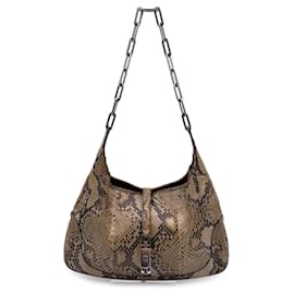 Gucci-Beige Leather Jackie Hobo Shoulder Bag with Chain Strap-Beige