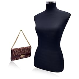 Christian Dior-Vintage Burgundy Oblique Monogram Chain Shoulder Bag-Dark red