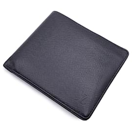 Louis Vuitton-Portefeuille à deux volets en cuir Taiga noir et cartes-Noir