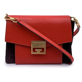 Givenchy-Red Leather Brown Suede GV3 Small Flap Shoulder Bag-Red