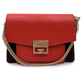 Givenchy-Pelle Rossa Camoscio Marrone GV3 Borsa a tracolla piccola con patta-Rosso