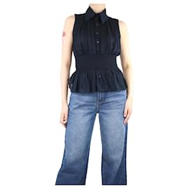 Chanel-Black sleeveless silk shirred top - size UK 10-Black
