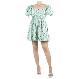 Autre Marque-Mini robe fleurie à manches bouffantes vert menthe - taille M-Vert