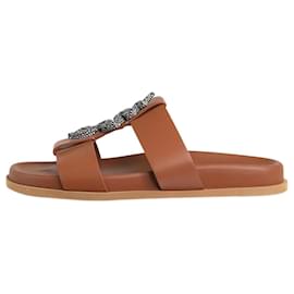 Valentino-Brown bejewelled snake sandals - size EU 37-Brown