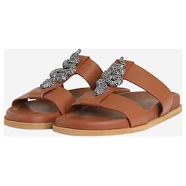 Valentino-Brown bejewelled snake sandals - size EU 37-Brown