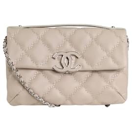 Chanel-neutral 2015 puffy quilted single flap CC shoulder bag-Beige