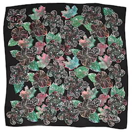 Chanel-Lenço de seda floral preto-Preto