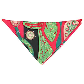 Hermès-Foulard triangle en soie rose et vert-Rose