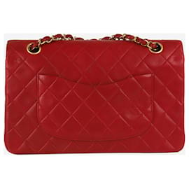 Chanel-Pelle di agnello media rossa vintage 1989-1991 classica falda a righe-Rosso