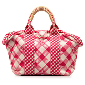 Chanel-Chanel Pink Canvas Gingham Tote-Pink