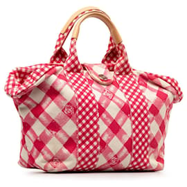 Chanel-Chanel Pink Canvas Gingham Tote-Pink