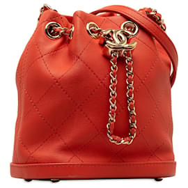Chanel-Chanel Red CC Quilted Lambskin Bucket-Red