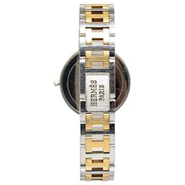Hermès-Reloj Hermes Clipper de acero inoxidable y cuarzo plateado-Plata,Dorado