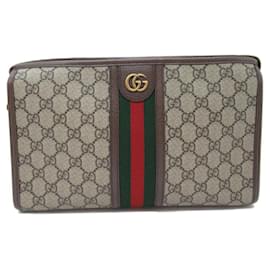 Gucci-Gucci Brown GG Supreme Ophidia Clutch-Brown,Beige