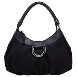 Gucci-Gucci Black GG Canvas Abbey D-Ring Handbag-Black