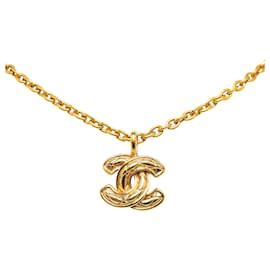 Chanel-Collier pendentif matelassé Chanel Gold CC-Doré