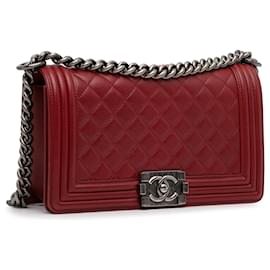 Chanel-Chanel Aba de menino de pele de cordeiro média vermelha-Vermelho