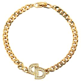 Dior-Dior Gold Logo Rhinestone Bracelet-Golden