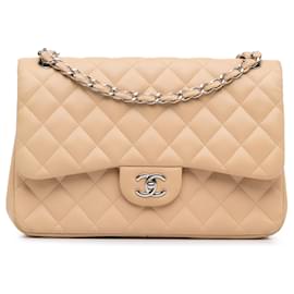 Chanel-Chanel Brown Jumbo Classic Lambskin lined Flap-Brown,Other