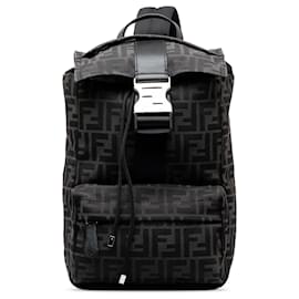 Fendi-Fendi Black Small Zucca Canvas Fendiness Backpack-Black