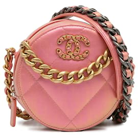 Chanel-Chanel Pink 19 Pochette Rotonda In Pelle Di Agnello Con Catena-Rosa