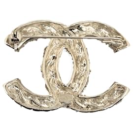 Chanel-Chanel Silver CC Rhinestone Brooch-Silvery