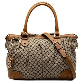 Gucci-Gucci Marrón Diamante Sukey Satchel-Castaño,Beige