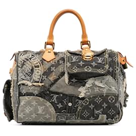 Louis Vuitton-Louis Vuitton Grey Monogram Denim Patchwork Speedy 30-Cinza