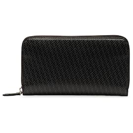 Fendi-Fendi Black Micro FF Embossed Leather Zip Around Wallet-Black
