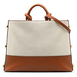 Salvatore Ferragamo-Bolsa Ferragamo Marrom em Lona e Couro Glam-Marrom,Bege