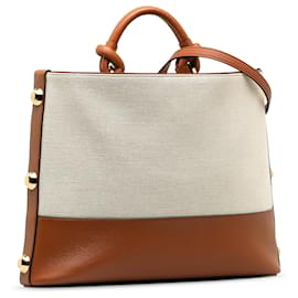 Salvatore Ferragamo-Bolsa Ferragamo Marrom em Lona e Couro Glam-Marrom,Bege