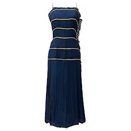 Chanel-Vestido largo de colección raro de 1988 con detalles de cadena.-Azul marino