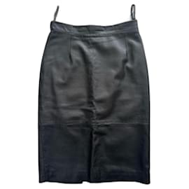 Autre Marque-AW2001 Ruffo investigación de Sophia Kokosalaki falda midi de cuero negro vintage-Negro